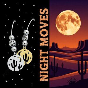 Cactus & Desert Night Sky - High Mirror Finish Stainless Steel Charm Earrings